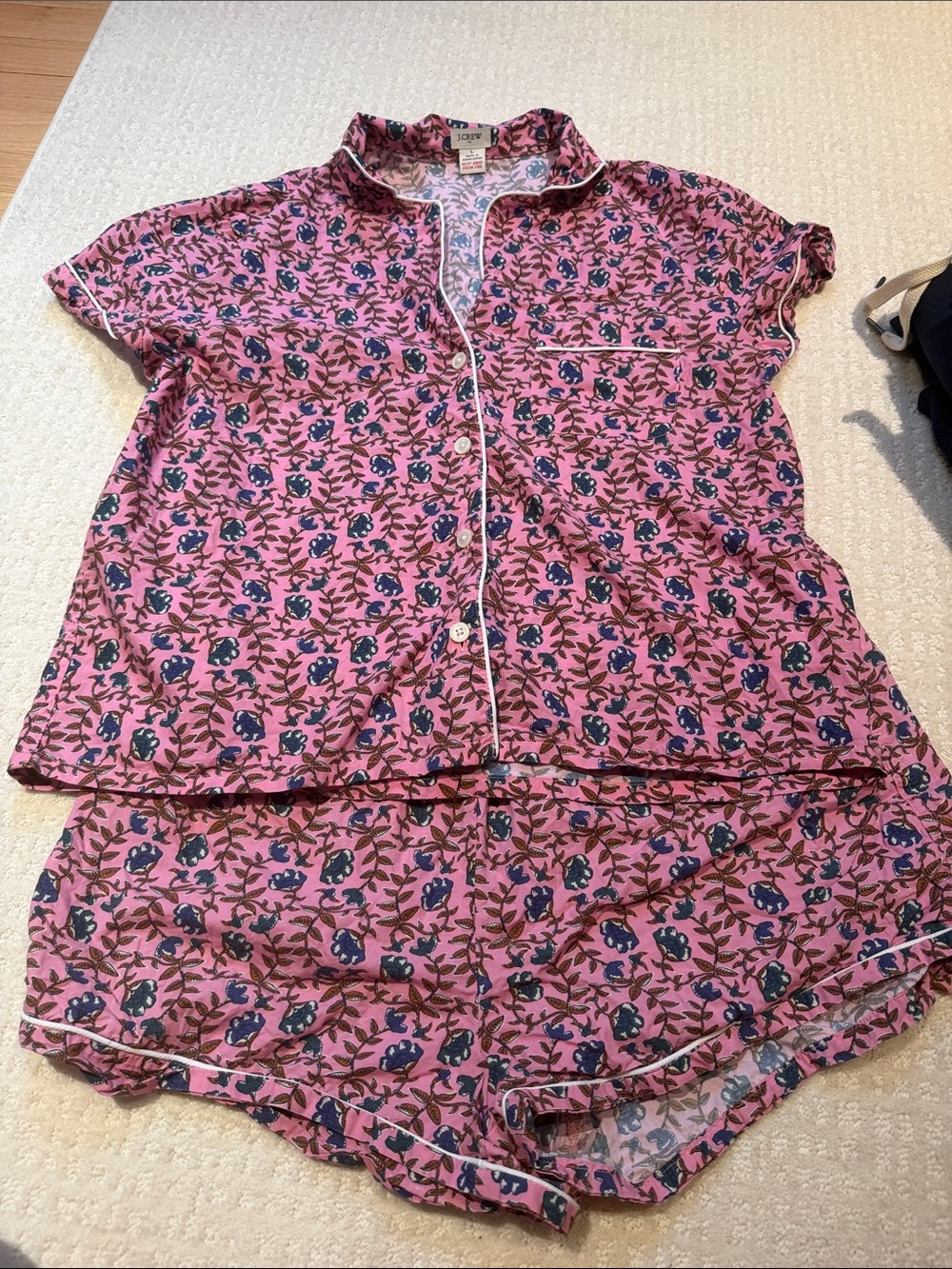 J. Crew Pink Floral Short-Sleeve Pajama Set with Navy Floral Print
